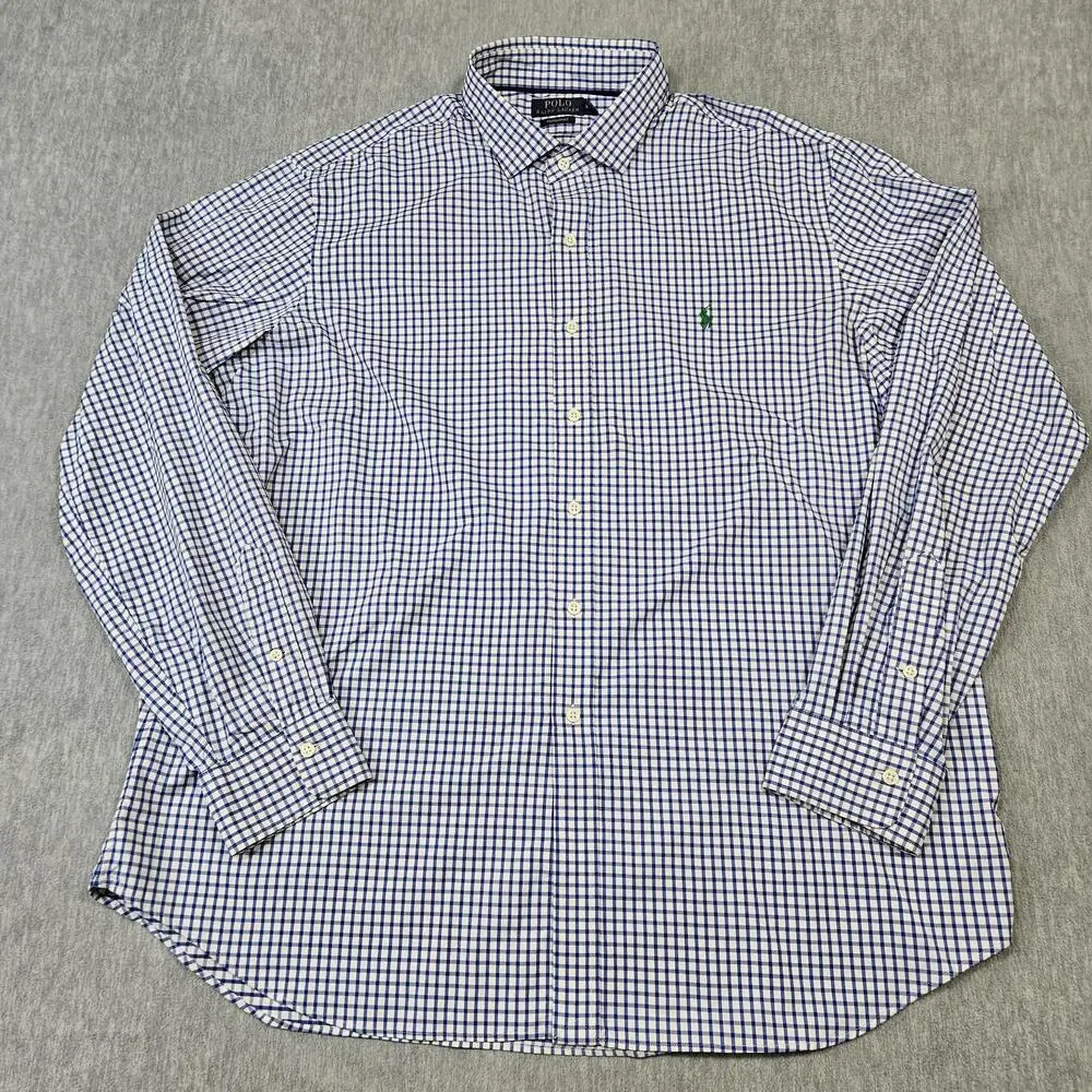 Polo Ralph Lauren Shirt Mens 2XL Blue White Check Performance Stretch Pony